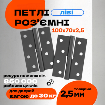 Комплект разъёмных врезных петель карточного типа для деревянных дверей FZB 4*100*70 MBN правая графит
