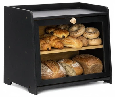 Хлібниця Springos бамбукова двоярусна з віконцем чорна KI0160 (5908455306133)