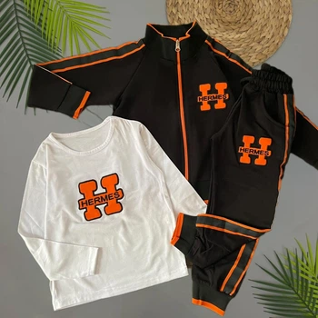 Костюм на мальчика Hermes (зипка+лонгслив+джогеры) 104-110 см бело-черный