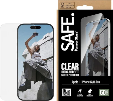 Szkło hartowane PanzerGlass Safe Screen Protector Ultra-Wide Fit w. EasyAligner do Apple iPhone 17/16 Pro (SA60858)