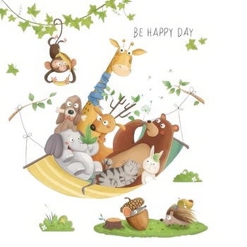 Виниловые наклейки Be Happy day для стены детской комнаты для мальчиков и девочек 2 холста по 30х90 см (JDT-0848884)