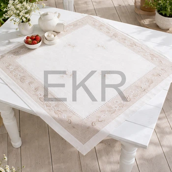 Лляна скатертина з вишивкою на стіл Linen Harmony 90 х 90 см (445-254)