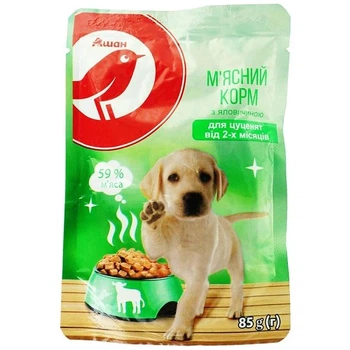 Влажный корм Auchan для щенков с говядиной 85г*24шт