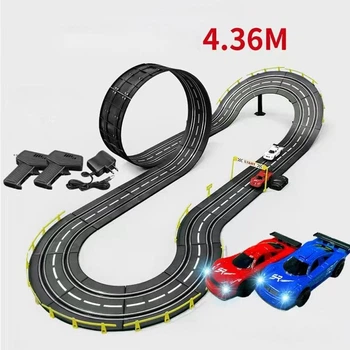 Автотрек дитячий гоночний трек 4.36 м 138x81 см гонки з 2 машинками та пультами керування 1:43 від мережі
