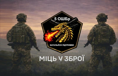 Прапор 5 ОШБр Батальйон підтримки 80*120 см, прапорна сітка, преміум друк