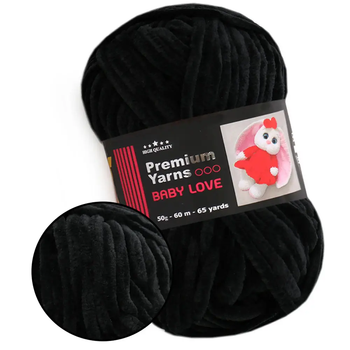 Плюшева пряжа для вʼязання Преміум Бебі Лав Premium Yarn Baby Love 50 г, Чорний No311