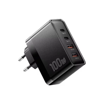 Зарядний пристрій Essager, 100W, GaN, QC 4.0, 2xType-С, 2xUSB, Black