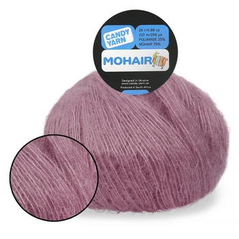 Пряжа Candy-Yarn Mohair 75%, Пепельная роза №12 - тонкая мохеровая пряжа с полиамидом 25 г / 237 м, для ажурных узоров, свитеров, шалей и кардиганов