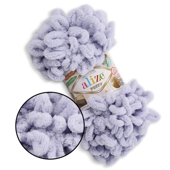 Alize Puffy № 416 Серый, 100г/9м – Ализе Пуффи, плюшевая пряжа с готовыми петлями для вязания руками пледов, игрушек, балаклав, аксессуаров
