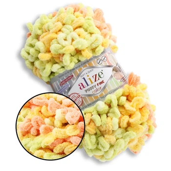 Alize Puffy Fine Color, №6313 (100г/14м) плюшевая фантазийная пряжа с готовыми петлями для вязания руками пледа игрушек и балаклавы, Ализе Пуффи Файн