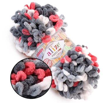 Alize Puffy Fine Color, №6518 (100г/14м) плюшевая фантазийная пряжа с готовыми петлями для вязания руками пледа игрушек и балаклавы, Ализе Пуффи Файн