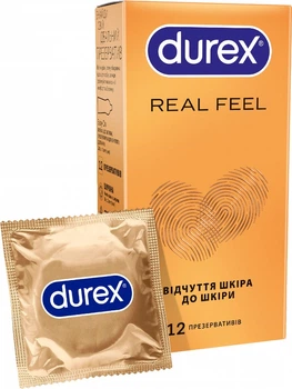 Презервативы из синтетического латекса с силиконовой смазкой Durex Real Feel (натуральные ощущения) 12 шт (безлатексные) (5052197026719)