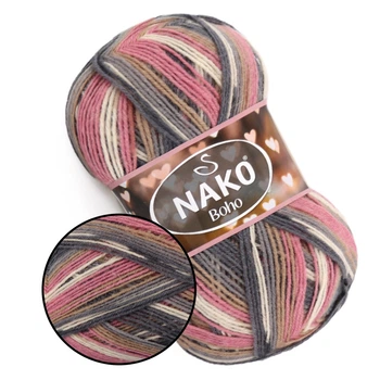 Nako Boho, №82265 полушерстяная нить для вязания джемперов, кофт, перчаток, носков, шапок, шарфов и других зимних изделий спицами и крючком