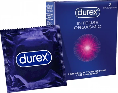 Презервативи латексні з силіконовою змазкою Durex Intense Orgasmic (рельєфні зі стимулюючим гелем-змазкою) З шт (5052197056068)