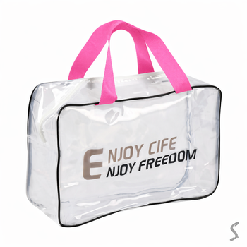 Косметичка дорожная Stenson Enjoy ПВХ 26х18х9.5 см 2 короткие ручки Прозрачный с розовым (R33413)