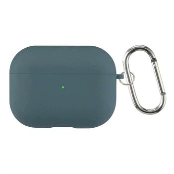 Силіконовий чохол ShockCase Silicone Case з мікрофіброю для AirPods 4 з карабіном Pine green