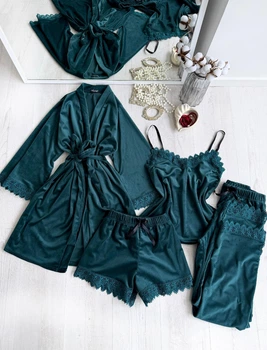 Комплект жіночий четвірка халат майка шорти штани Amelia Collection XL хвиля