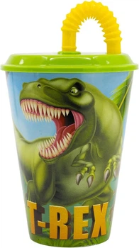 Стакан для детей с трубочкой 430 мл 16,5х9х9 см Динозавр Stor Dinosaur пластиковый без BPA с рисунком