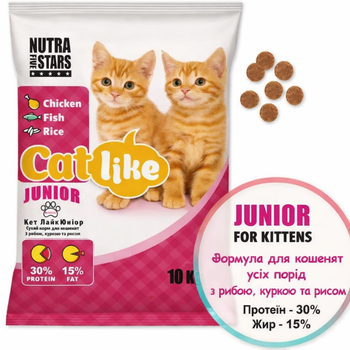 Корм для котят Cat Like Junior 10 кг - курица, рыба, рис