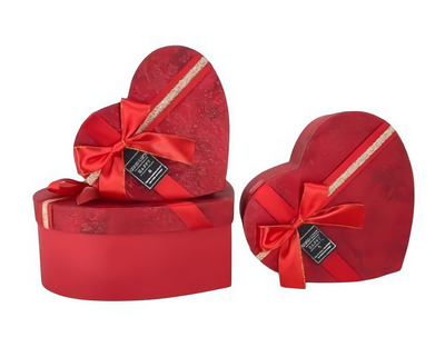 Подарочные коробки набор 3 шт. Сердца красные с бантом | Gift Boxes Heart Red