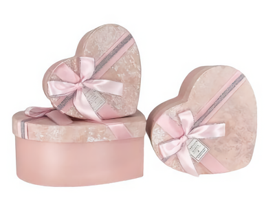Подарочные коробки набор 3 шт. Сердца розовые с бантом | Gift Boxes Heart Pink