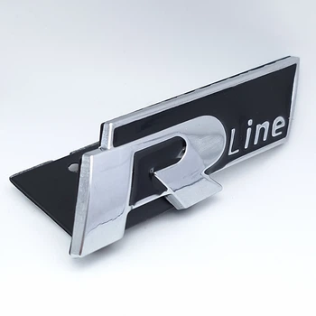 Емблема решітки радіатора Rline Volkswagen (метал, хром + чорний, глянець) 7,6*3,0 см