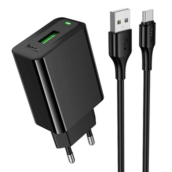 Зарядное устройство с быстрой зарядкой QC3.0 и кабелем USB to Type-C HOCO CS92A 1USB Черный