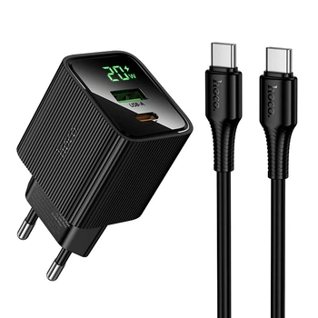 Зарядное устройство с быстрой зарядкой 20W и кабелем Type-C to Type-C HOCO CS83A 1USB, 1Type-C Черный