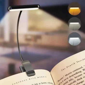 LED лампа для чтения книг с прищепкой аккумуляторная 12 LED память режимов USB Type-C