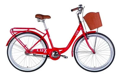 Велосипед сталь 26 Dorozhnik LUX Velosteel frame-17красный с багажником задн с корзиной с крылом