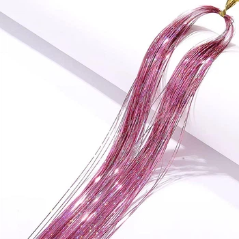 Тонкие розовые голографические пряди pink 120 см для волос канекалона блестящие декоративные нити голографик для прически
