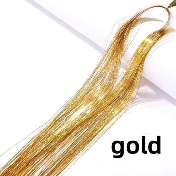 Тонкие золотые голографические пряди Gold 120 см для волос канекалона блестящие декоративные нити голографик для прически