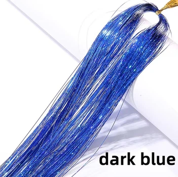 Тонкие темно-синие голографические пряди dark blue 120 см для волос канекалона блестящие декоративные нити голографик для прически