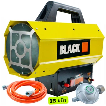 Газова теплова гармата BLACK 15 кВт (дуйка) — Потужний обігрівач до 150 м² + Шланг и Редуктор (Польща)