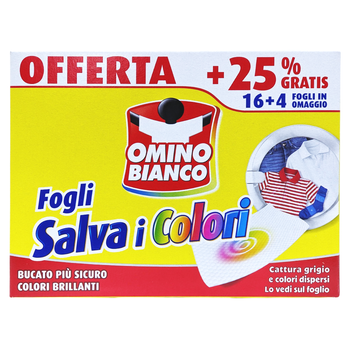 Серветки для поглинання кольорів при пранні omino b.salva i colori 16+4 fogli 20 шт.