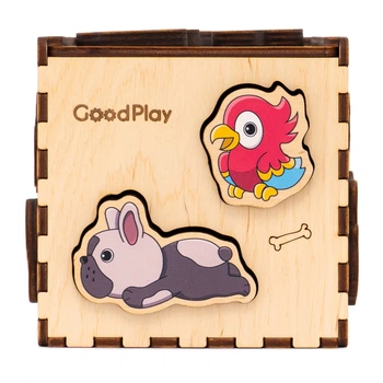 Розвиваючий куб-сортер дерев'яний GoodPlay Домашні тварини 9м+ 12х12х12 см 10 вкладишів CUB-4-009