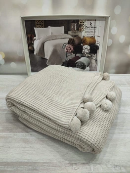 Вязаный плед с помпонами 220 на 240 см Zeyd Home светло-бежевый