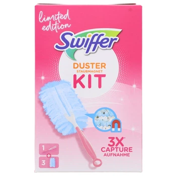 Щетка-магнит с 3 запасками от пыли для сухой уборки Swiffer Duster Staubmagnet Kit Pink Limited Edition