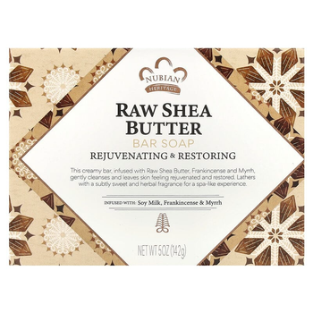 Мыло с маслом Ши Nubian Heritage, Raw Shea Butter, Bar Soap, кусковое, антивозрастное, 142 г