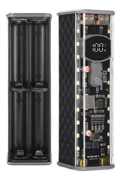 Прозрачный Корпус для PowerBank 8x18650 2х USB, 2x Type-C, PD 45W (65W зарядка) QC3.0 с LED VOOC T8 Черный