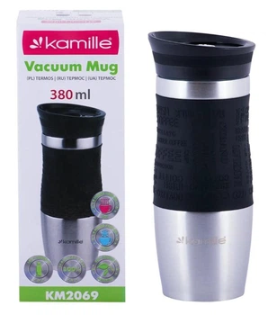 Термокухоль Kamille KM-2069 380 мл з TPR, збереження 6–24 год чорний