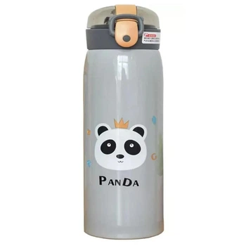 Детский Термос с трубочкой Panda 350 мл Серый для школы из нержавеющей стали до 10 часов