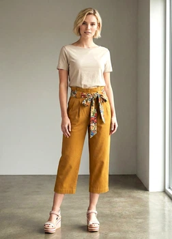 Женские укороченные летние брюки Lowett LW111374-157206 42 Горчичный