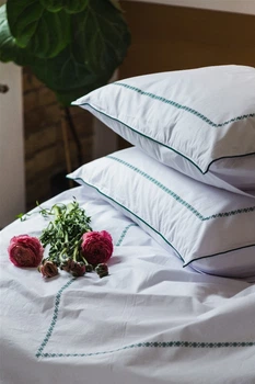 Комплект постельного белья Ecotton Евро 210х220 см Premium вышивка + кант Зеленый Перкаль (25139_000)