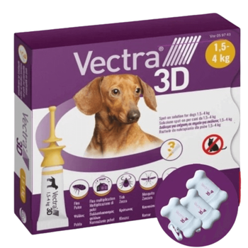Ceva Вектра 3D Vectra 3D капли для собак от клещей и блох 1.5-4 кг, 3x0.8 мл, Сервис