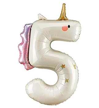 Шарик Цифра "5 Единорог", PartyDeco, 93 см