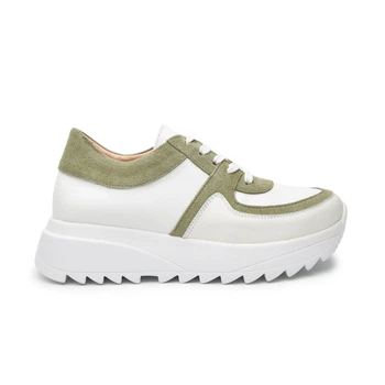 Женские кроссовки ITstyle кожаные Белые с оливковыми вставками 40 (506955)