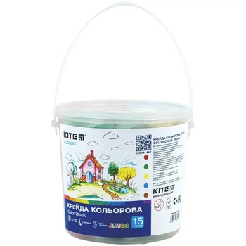 Крейда кольорова Jumbo Kite Classic в пластиковому відерці 15 шт (K-074)