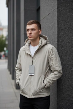 Куртка мужская Myst демисезонная короткая с отстегивающимся капюшоном легкая,Молочный, L