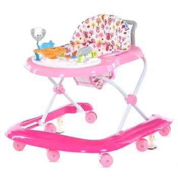 Дитячі ходунки BAMBI M 6077-02, сім коліс, музичні та світлові ефекти, функція штовхача, наявність стопорів, Рожевий